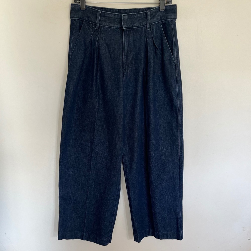 Banana Republic High-Rise Wide Leg Pleated Jeans Dark Wash Petite 28/6‎ 31x29